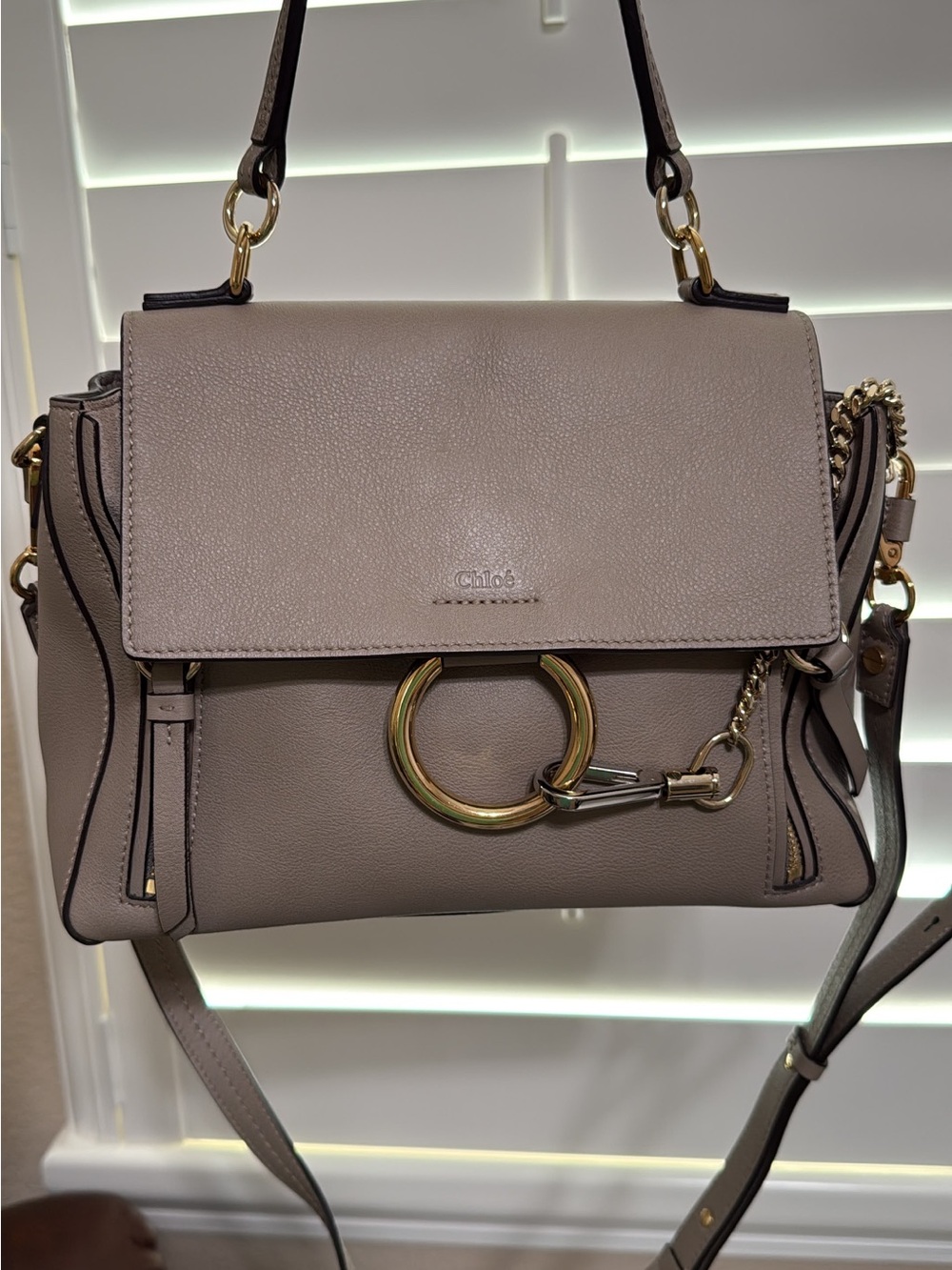 Chloé Faye Day Motty Grey Leather Top Handle Crossbody Bag